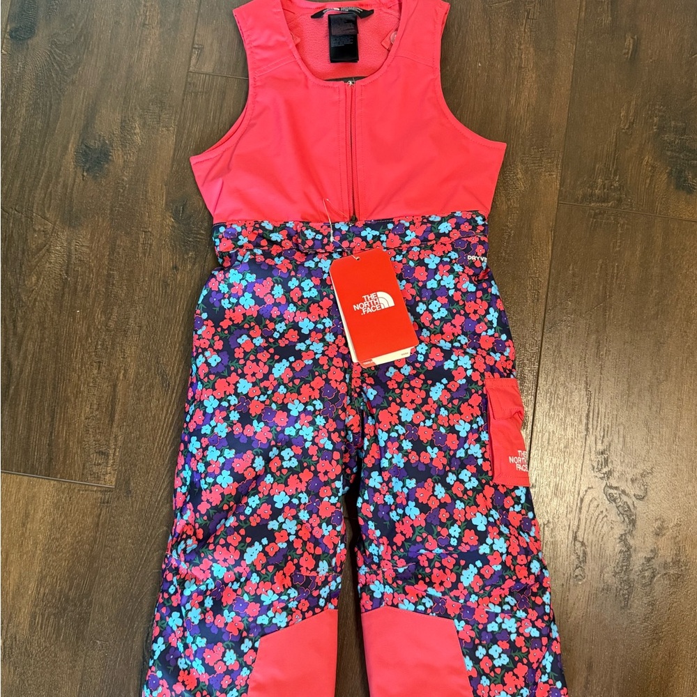 The North Face Kids' Red and Blue Floral Snowsuit Bib